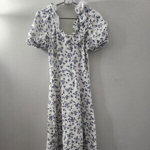 Ralph Lauren - White & Blue Floral Cottagecore – Summer Fairycore Midi, Size 4